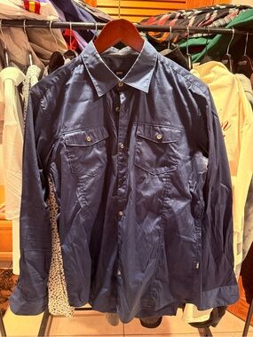 BOSS Men's Dark Blue Button-Up Utility Shirt